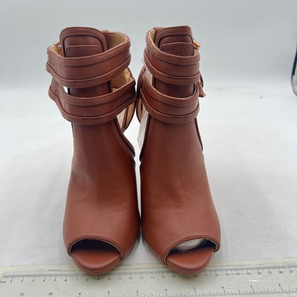 XYD Brown Peep Toe Sandal Ankle Booties Dual Buckled Straps Stiletto Heels Pumps - Picture 3 of 8